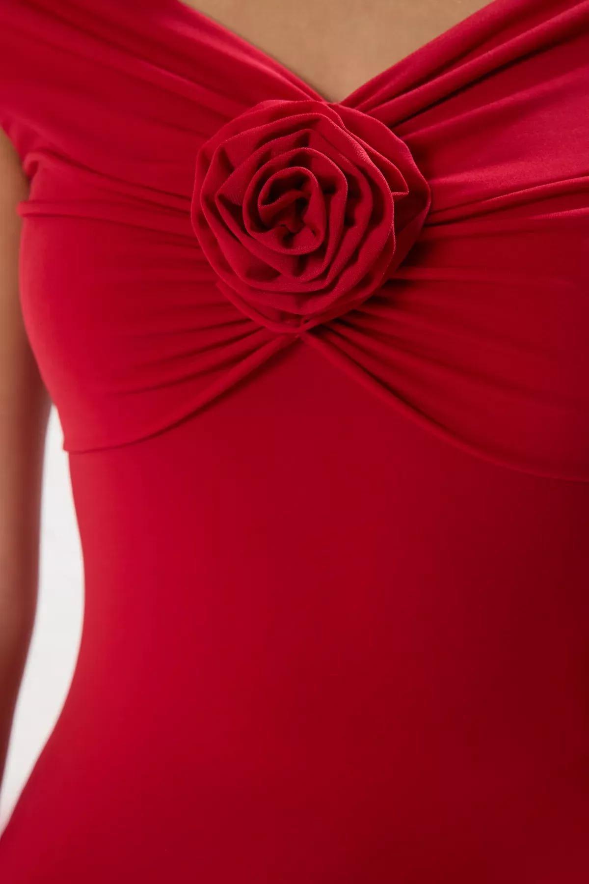 Red Fitted Knit Blouse, , large image number 3