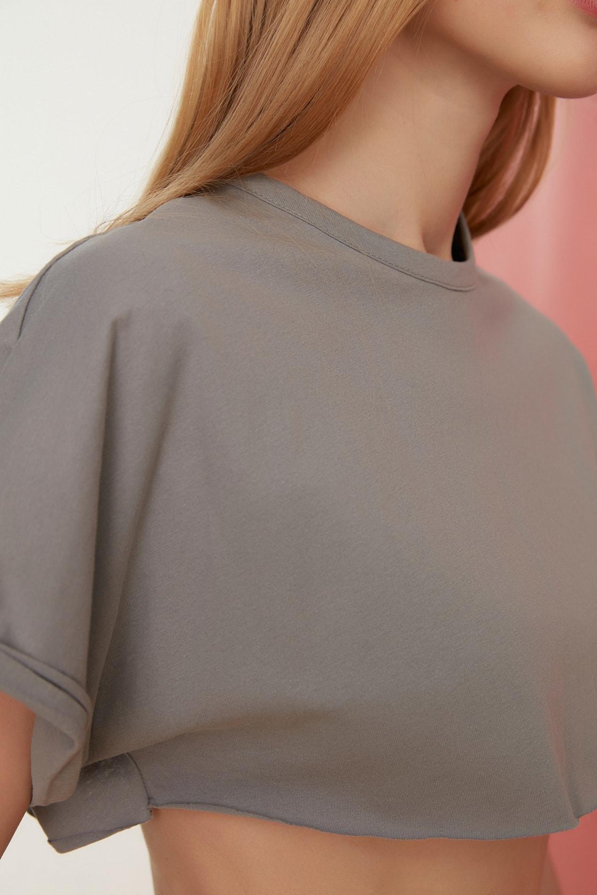 Gray Relaxed Crew Neck T-Shirt, , large image number 4