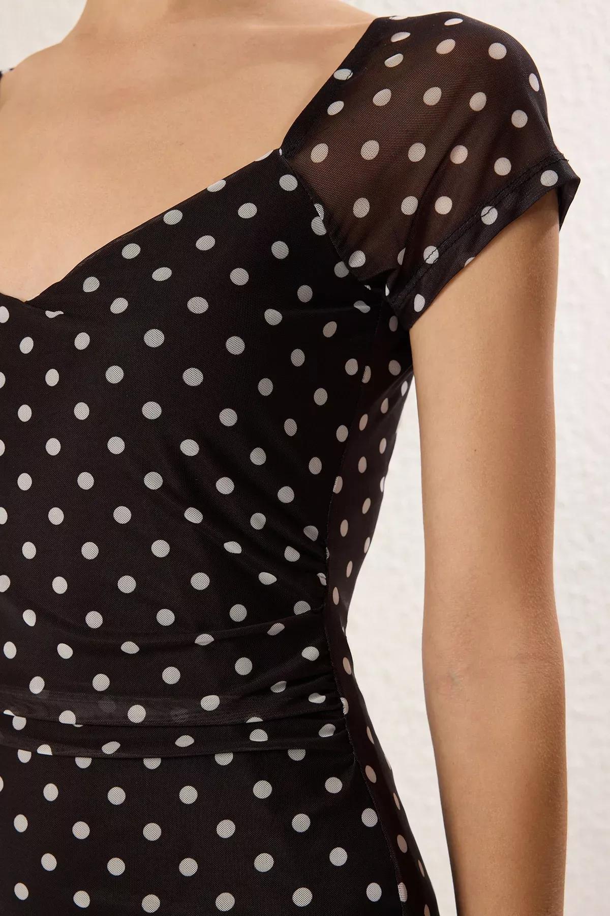 Black Polka Dot Bodycon Midi Knitted Dress, , large image number 3