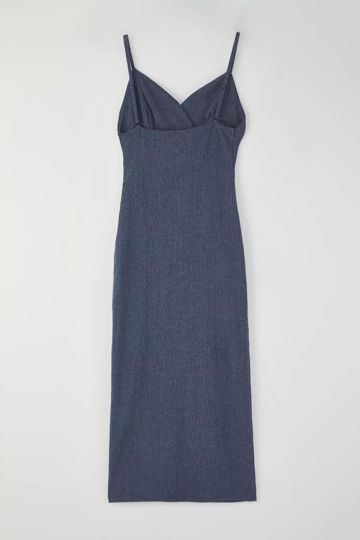 Blue Fitted Bodycon Strappy Midi Knit Dress, Indigo, large image number 6