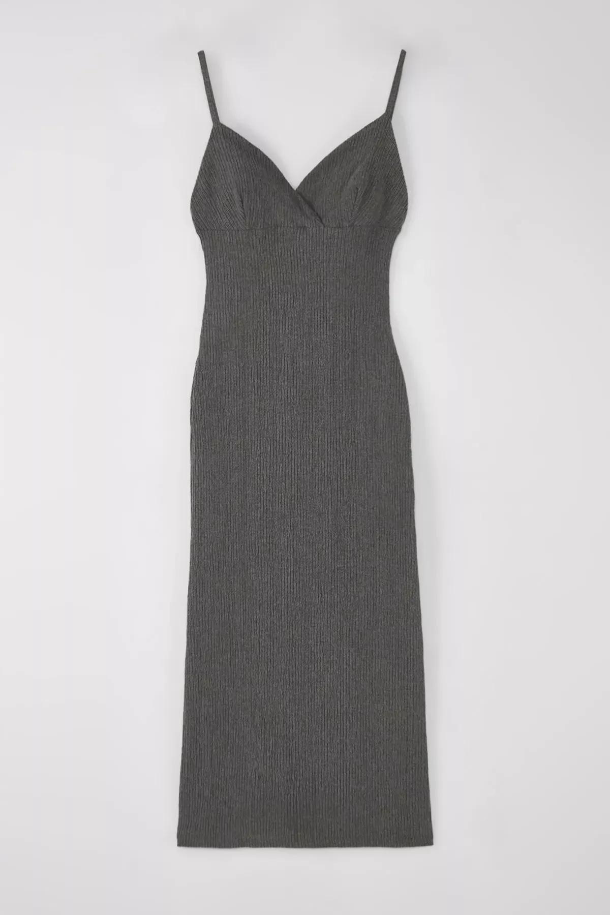 Grey Bodycon Strappy Midi Knit Dress, , large image number 4