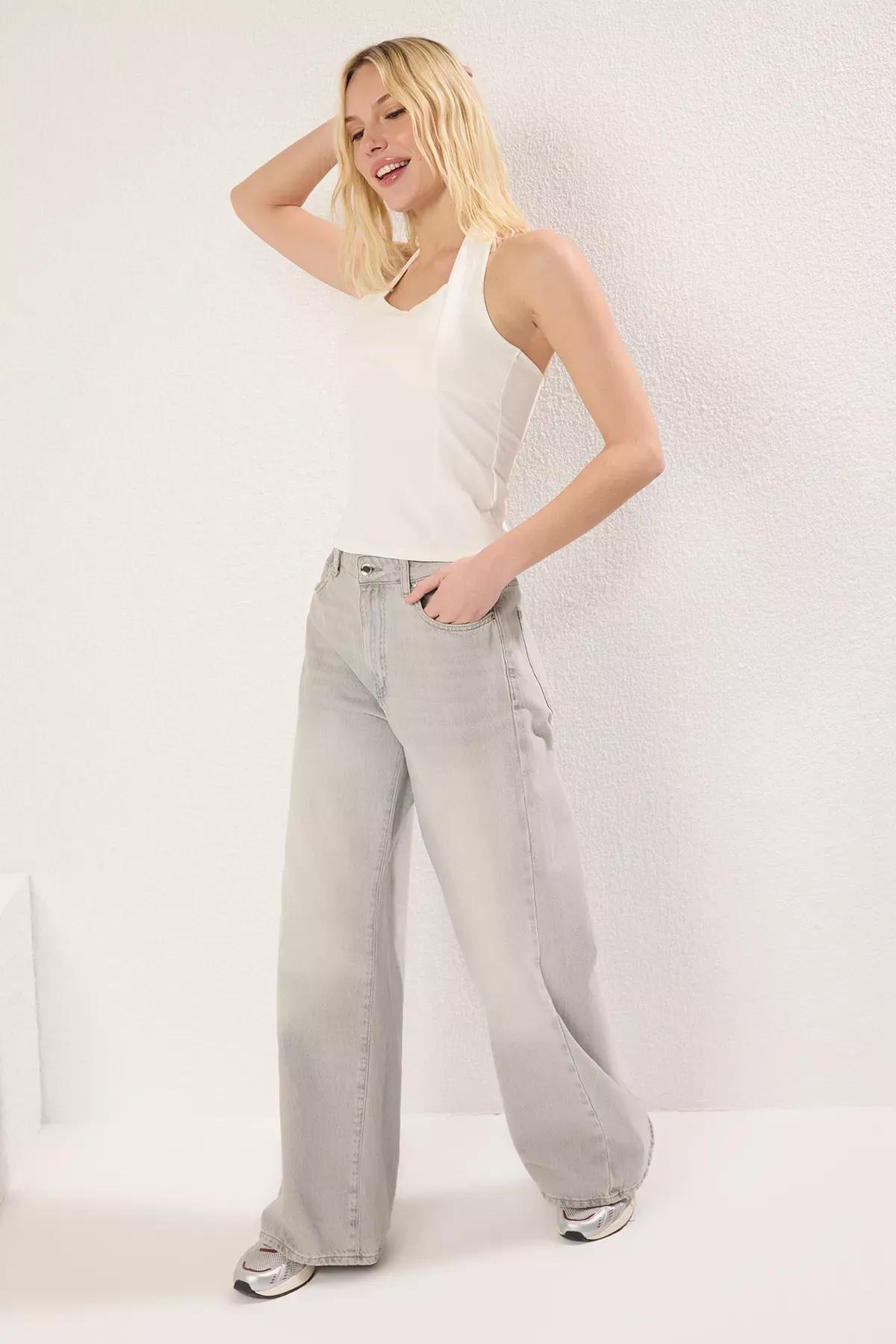 Beige Neck Tie Knitted Blouse, Ecru, large image number 1