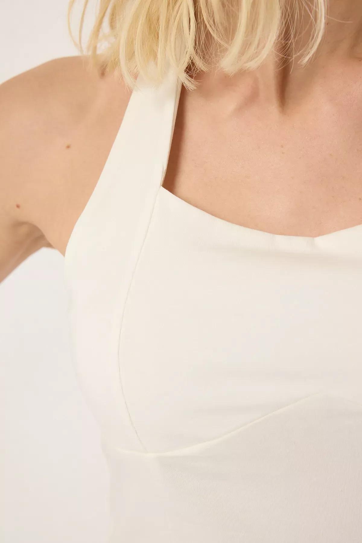 Beige Neck Tie Knitted Blouse, Ecru, large image number 4