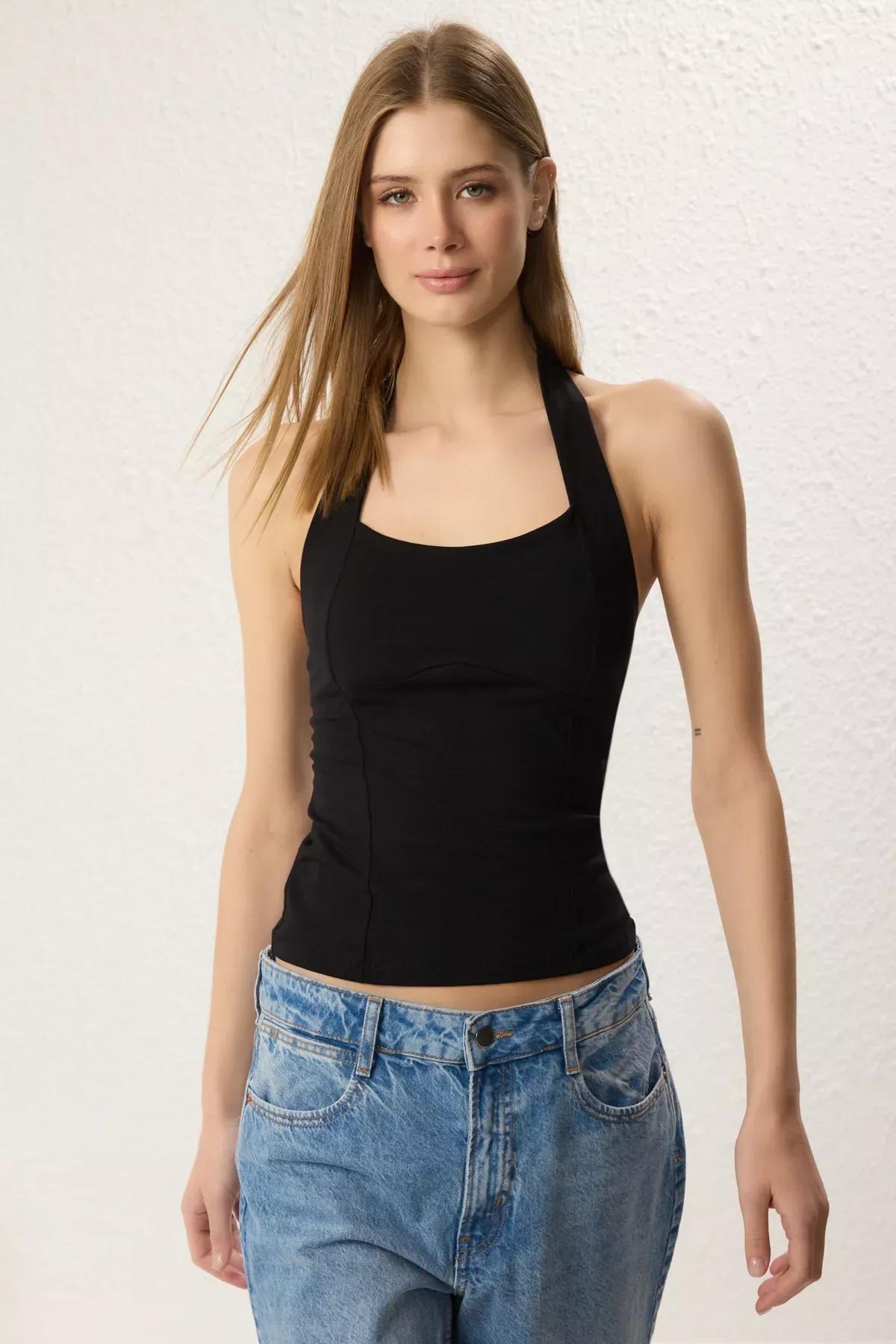 Black Halter Neck Knit Blouse, , large image number 0