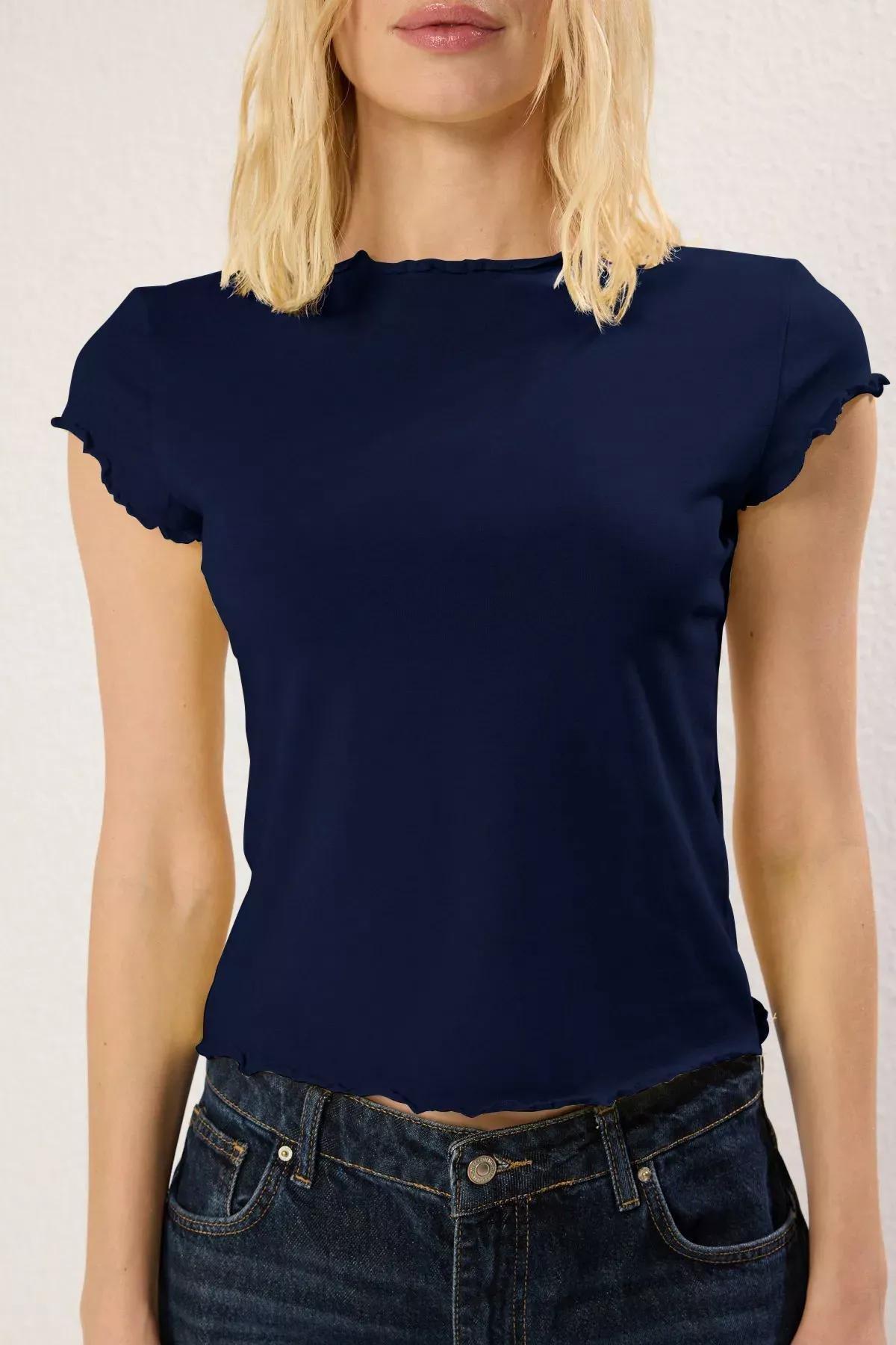 Blue Fitted Crop T-Shirt, Navy blue, large image number 2