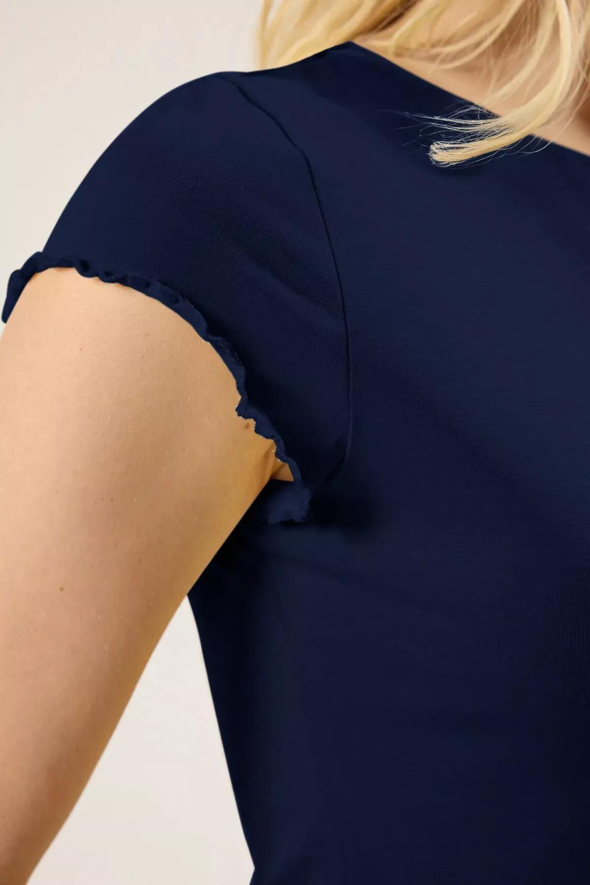 Blue Fitted Crop T-Shirt, Navy blue, large image number 3
