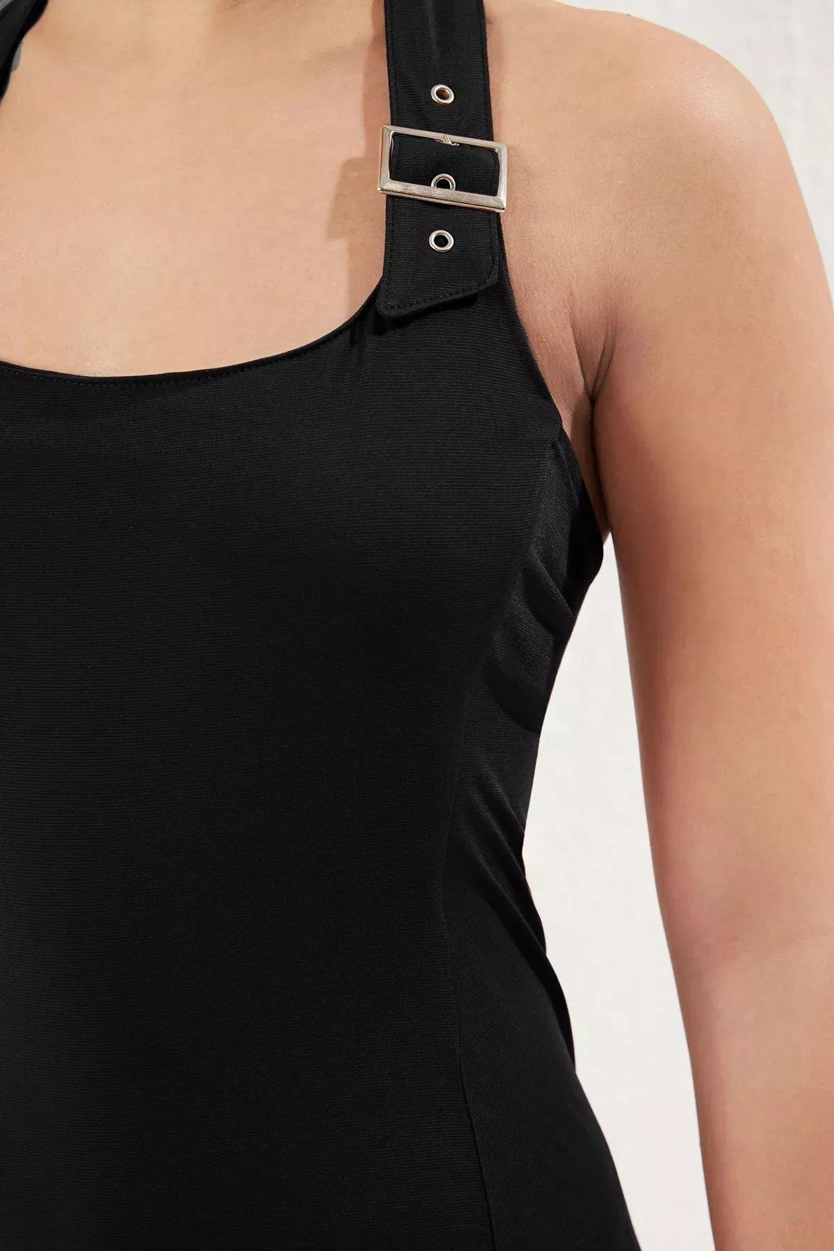 Black Accessory Detail Midi Knitted Dress, , large image number 2