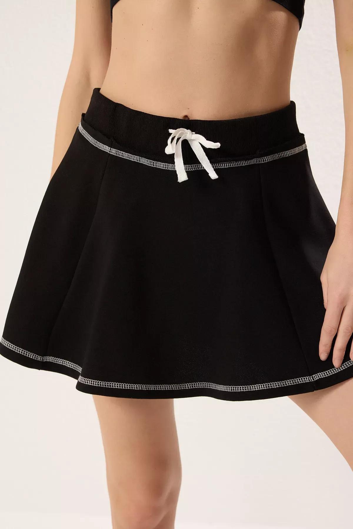 Black Skirted Relaxed Fit Shorts, BLACK, large image number 2