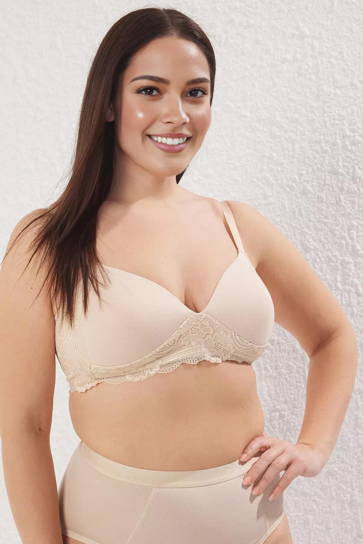 Beige Soft Lace Plus Bra, , large image number 0