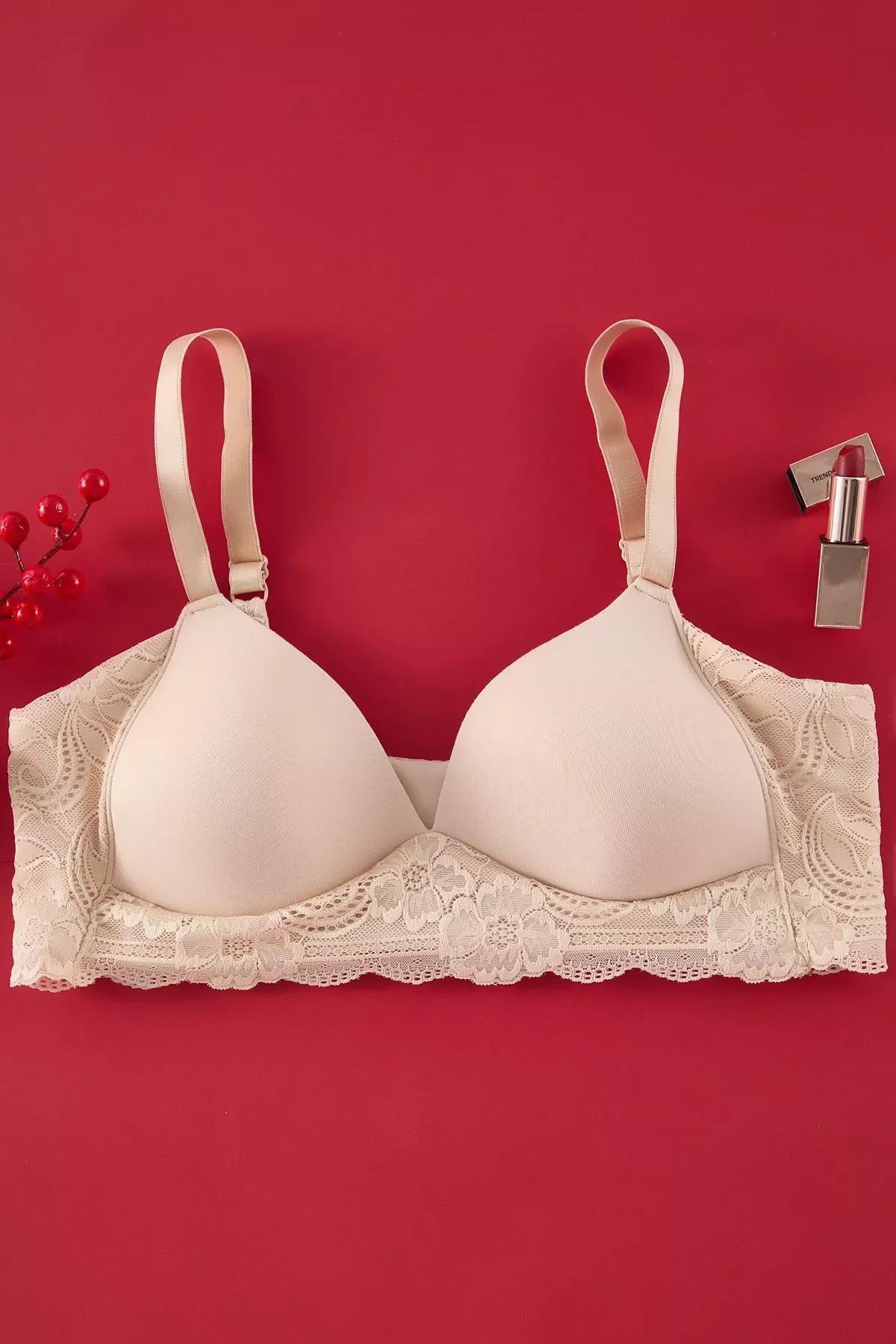 Beige Soft Lace Plus Bra, , large image number 4