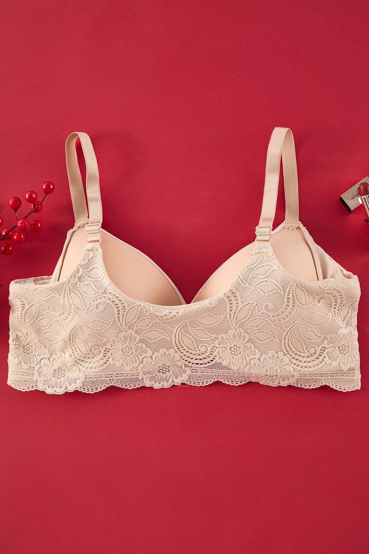 Beige Soft Lace Plus Bra, , large image number 5
