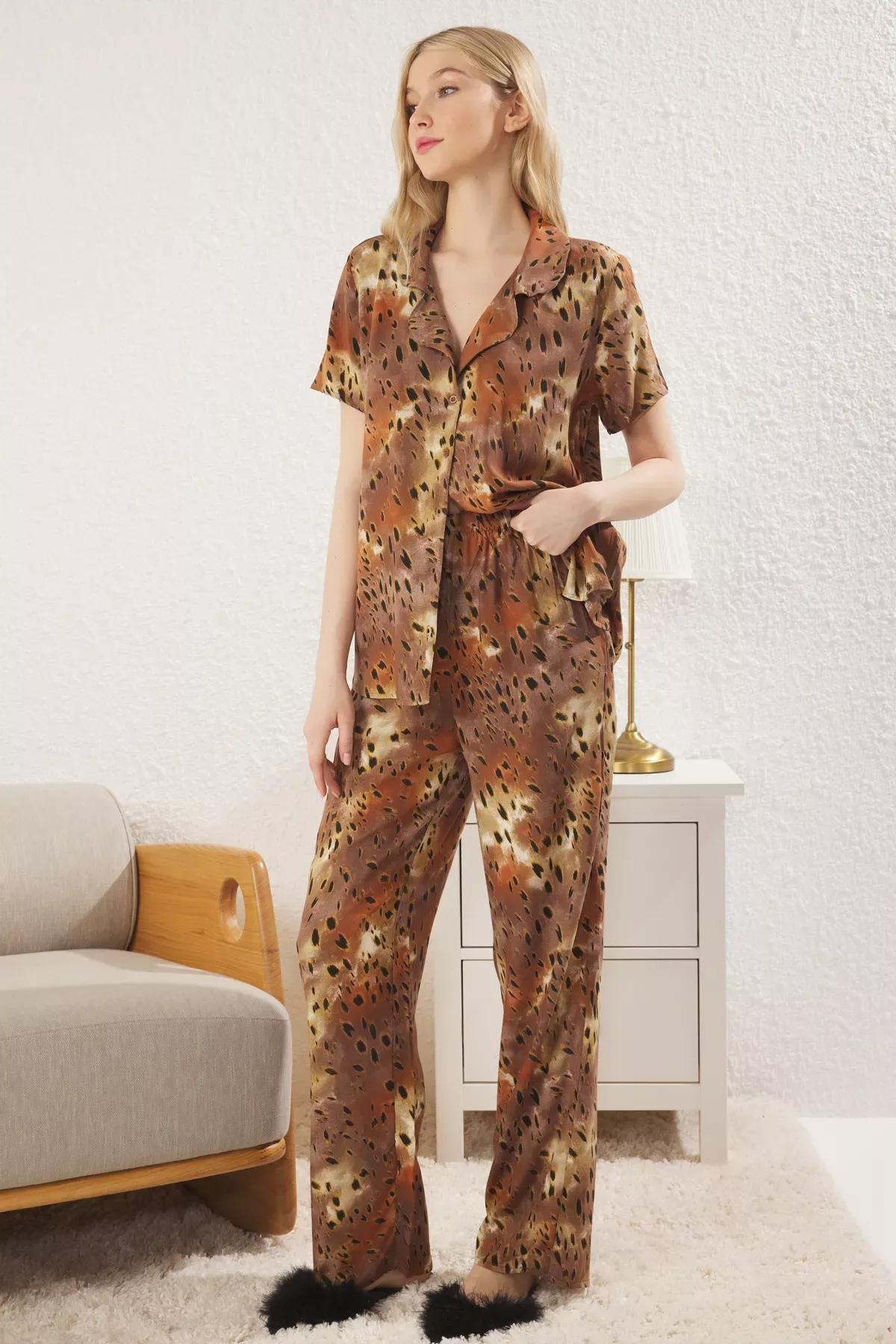 Multicolor Leopard Patterned Pajama Set, , large image number 0