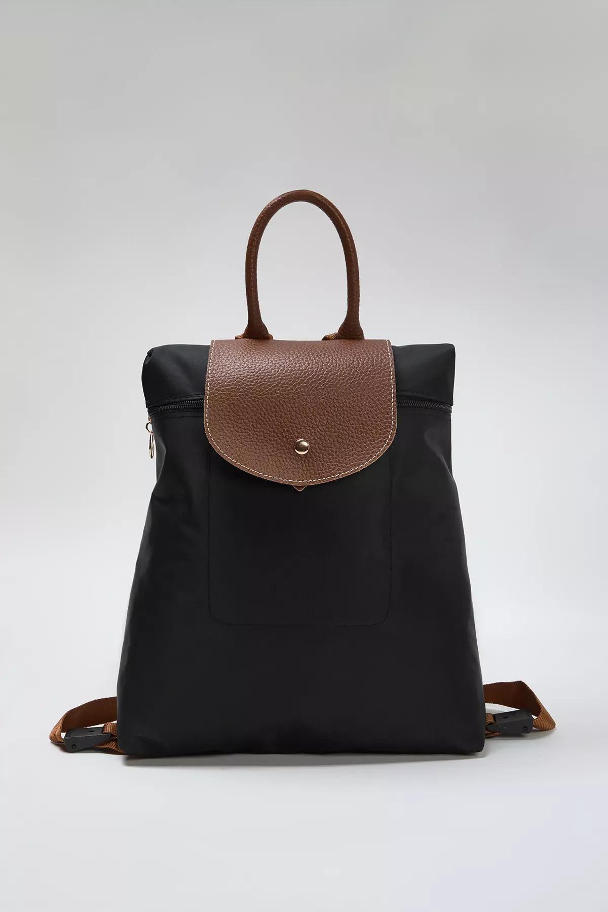 Black Zippered Snaped Closure Backpack, BLACK, large image number 2