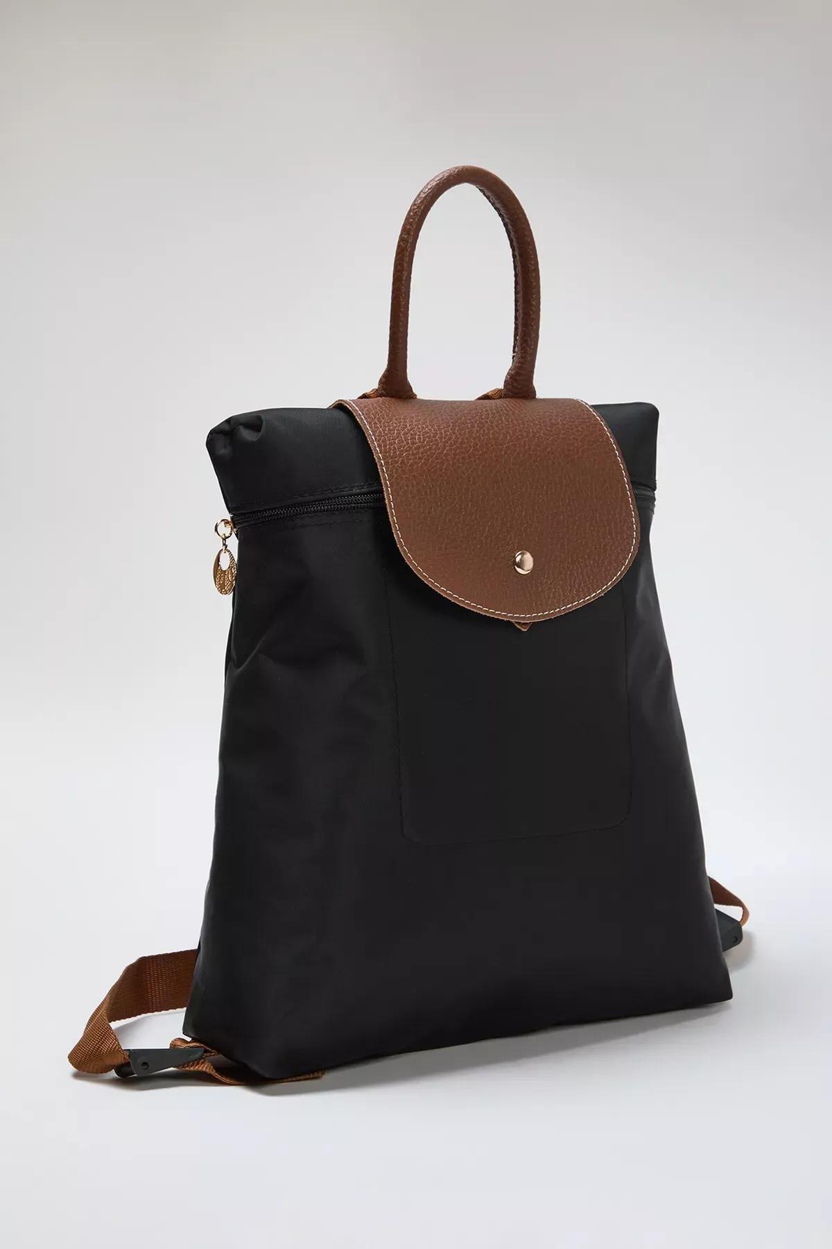 Black Zippered Snaped Closure Backpack, BLACK, large image number 3