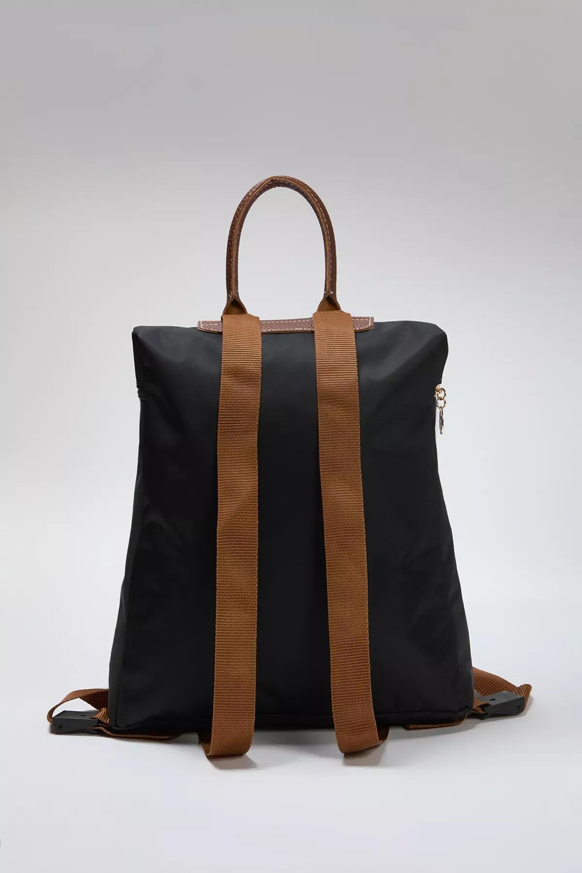 Black Zippered Snaped Closure Backpack, BLACK, large image number 4