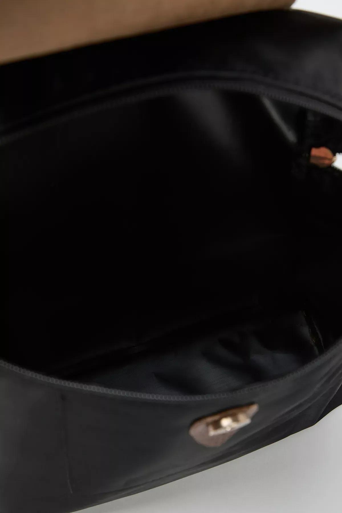 Black Zippered Snaped Closure Backpack, BLACK, large image number 5