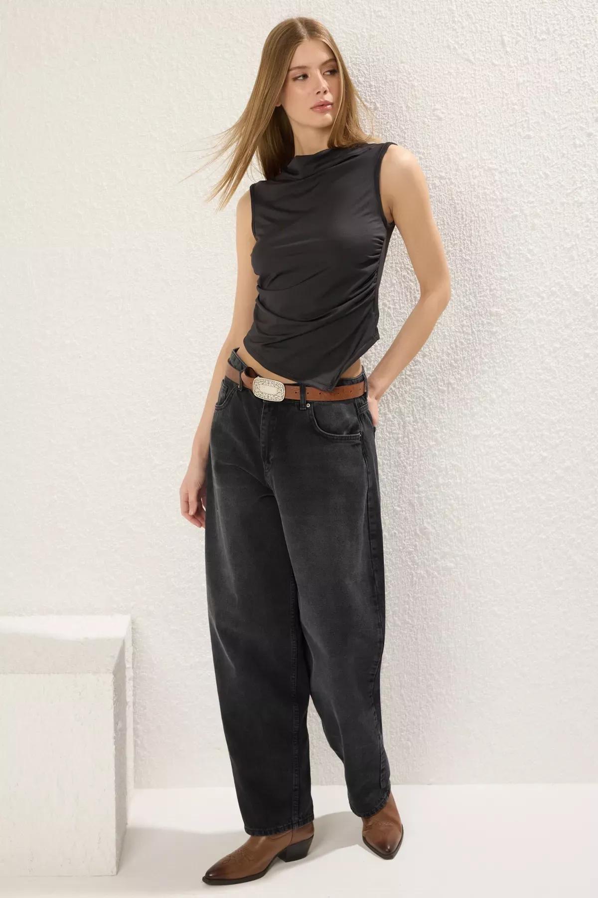 Black Asymmetric Knit Blouse, , large image number 1