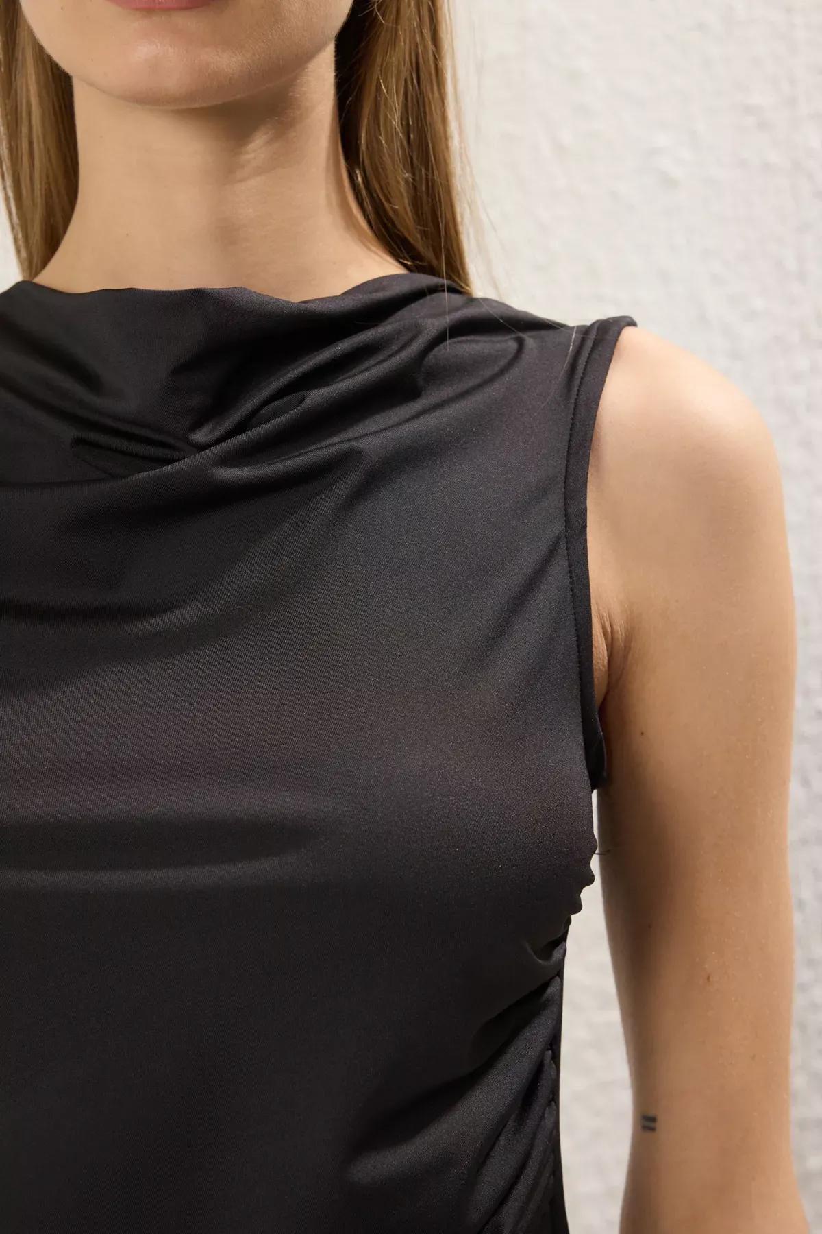 Black Asymmetric Knit Blouse, , large image number 2