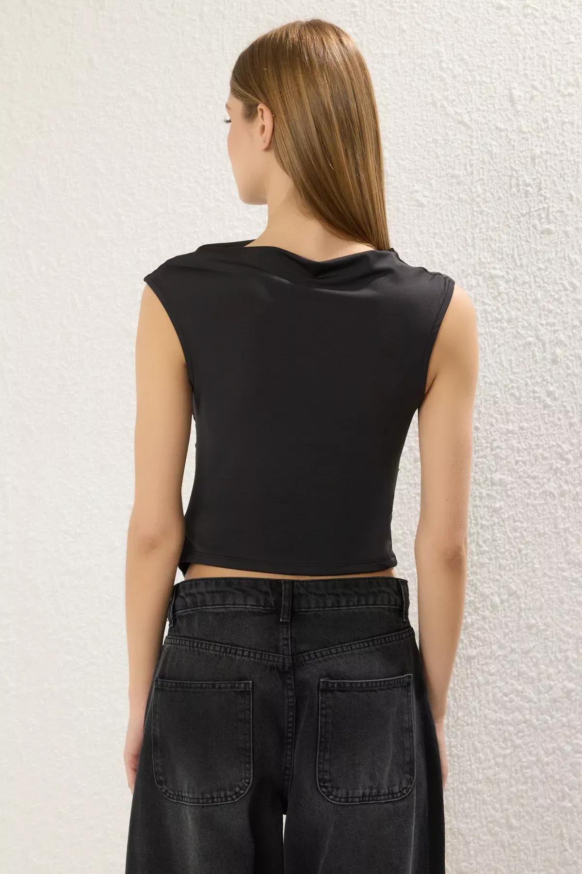 Black Asymmetric Knit Blouse, , large image number 3
