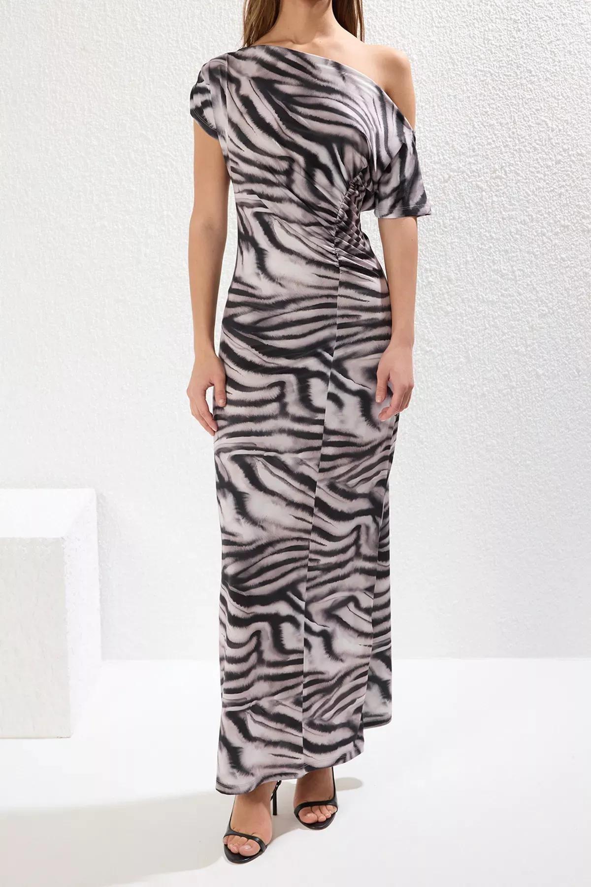 Multicolour Animal Printed Gathered Maxi Dress, C101_7382, large image number 2