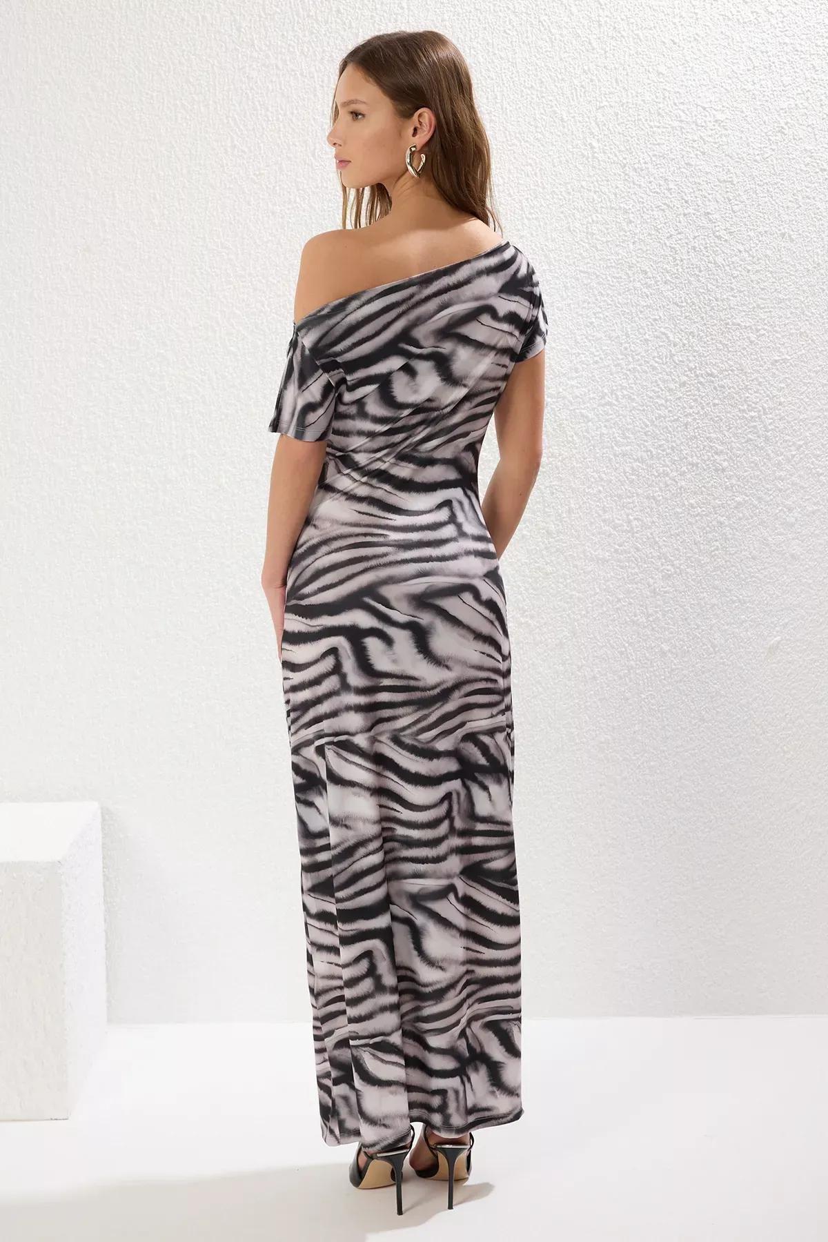 Multicolour Animal Printed Gathered Maxi Dress, C101_7382, large image number 4