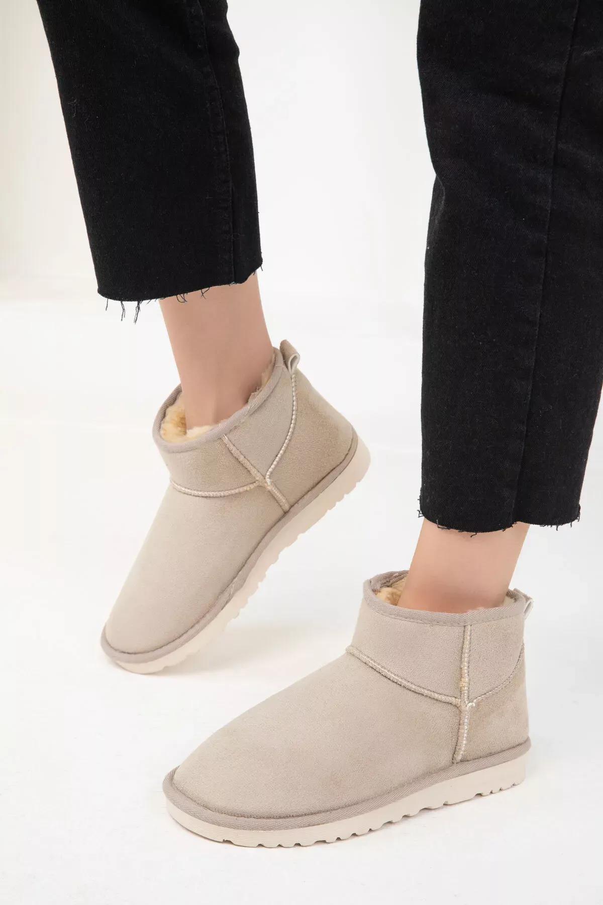 Beige Suede Boots, C101_2041, medium