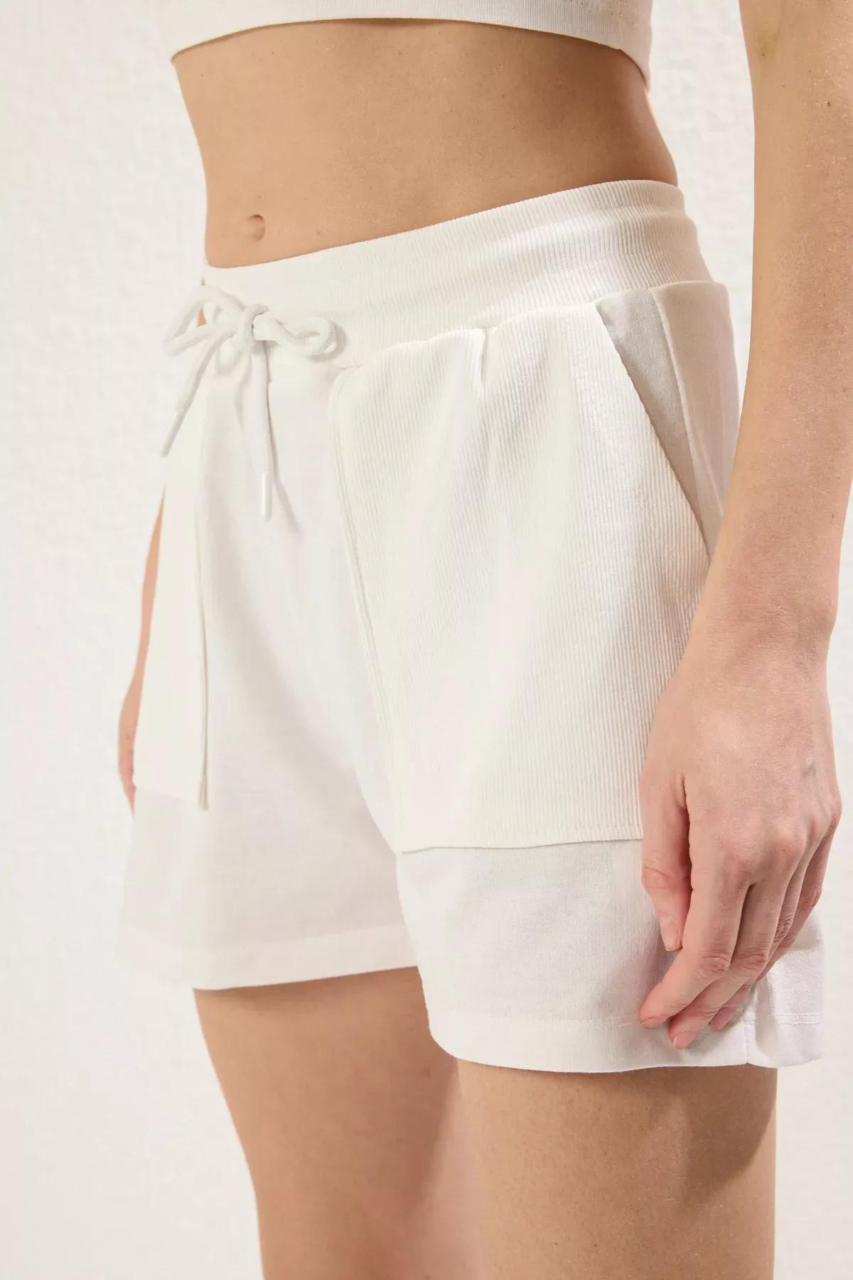 Beige Pocket Knitted Shorts, , large image number 2