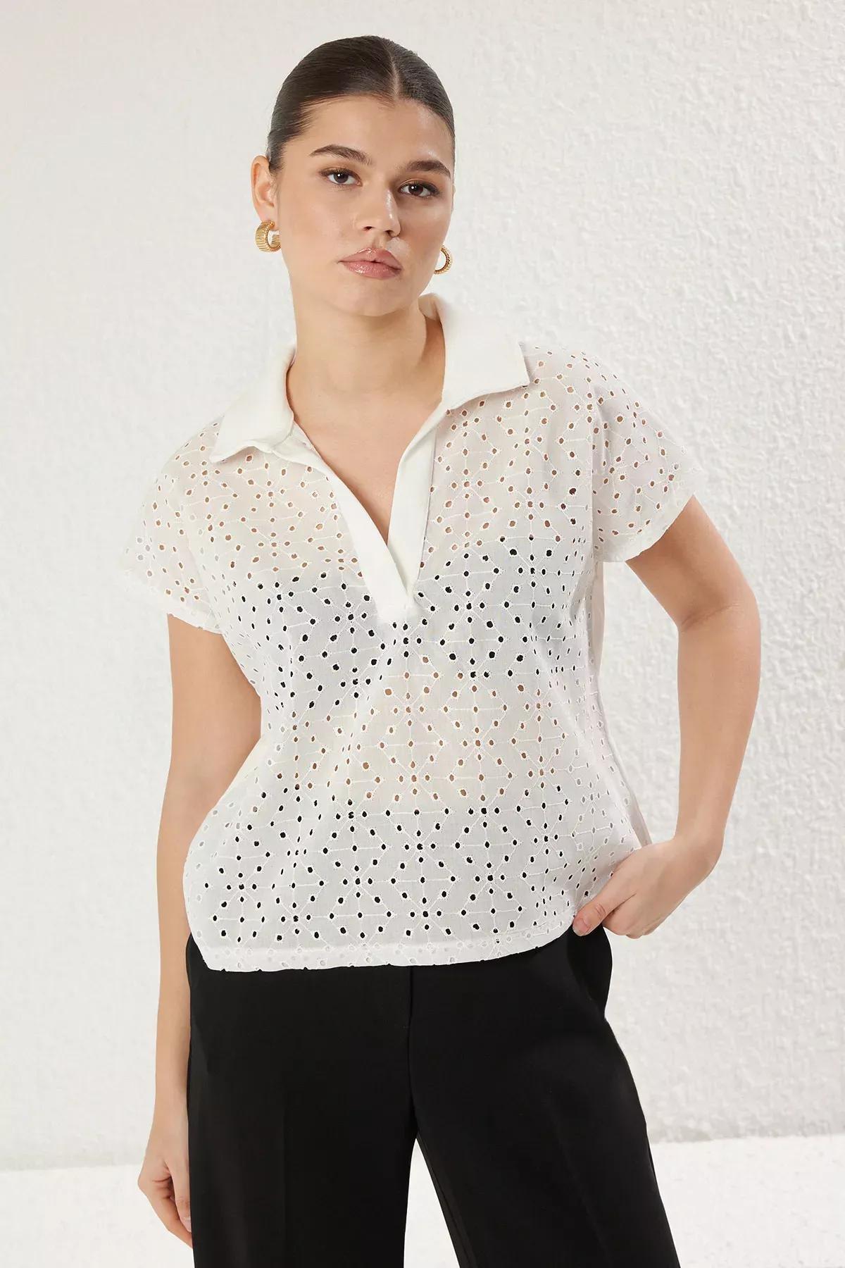 White Embroidered Relaxed Blouse, White, large image number 0