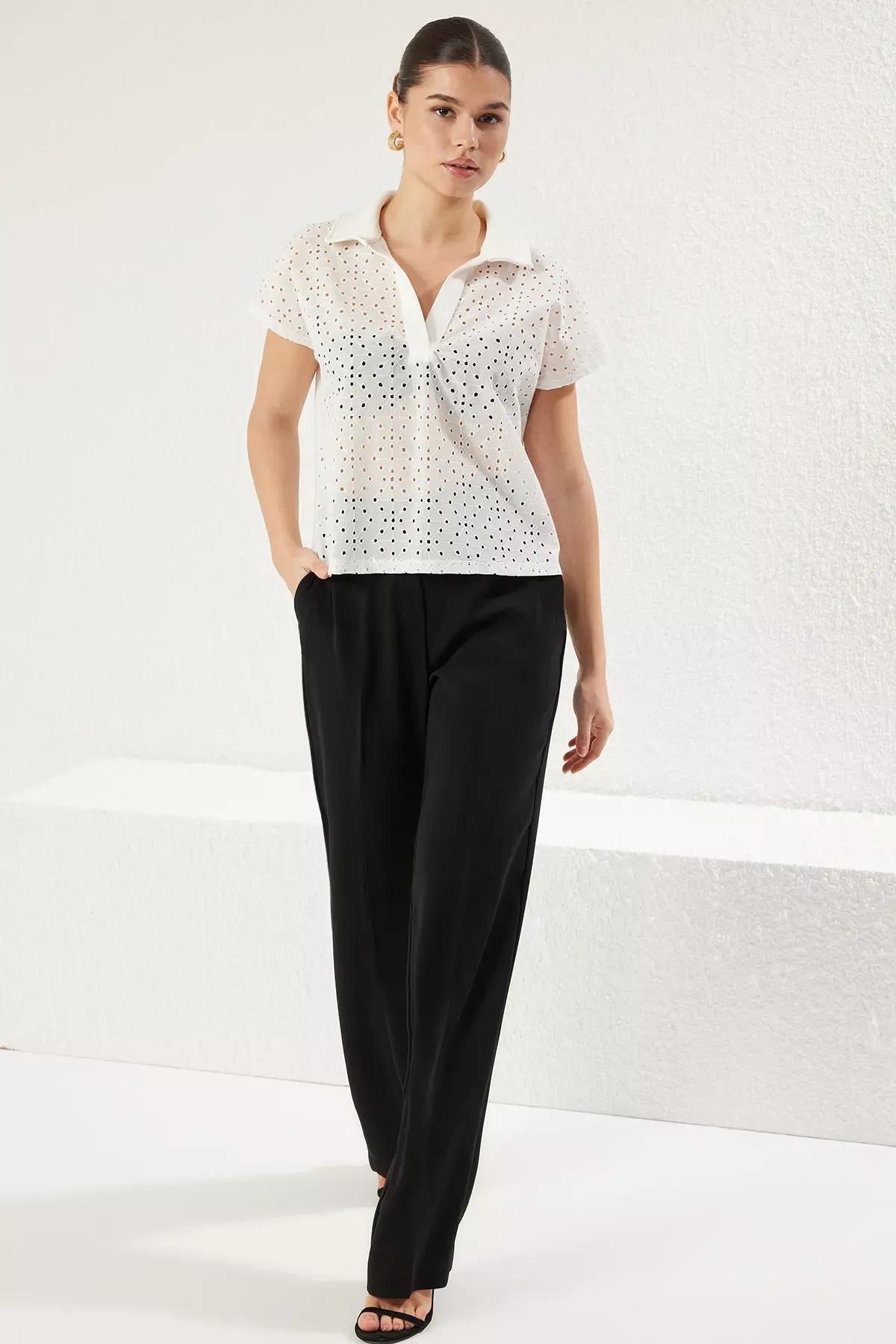 White Embroidered Relaxed Blouse, White, large image number 1