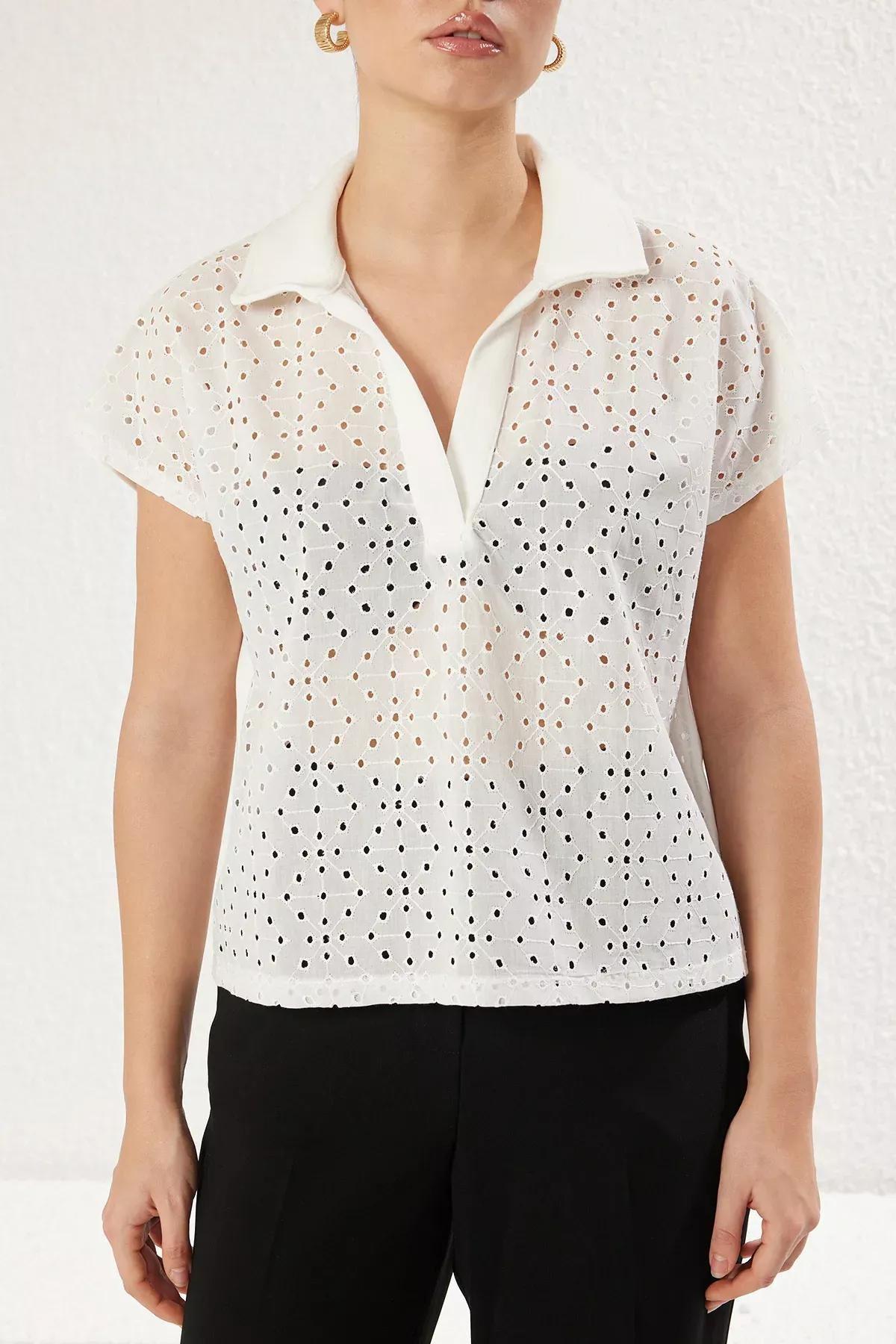 White Embroidered Relaxed Blouse, White, large image number 2