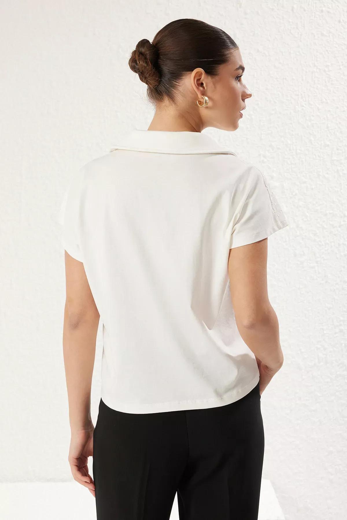 White Embroidered Relaxed Blouse, White, large image number 4