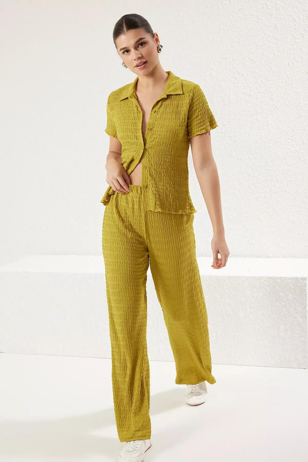 Green Textured Knitted Co-Ord Set, OIL GREEN, large image number 0
