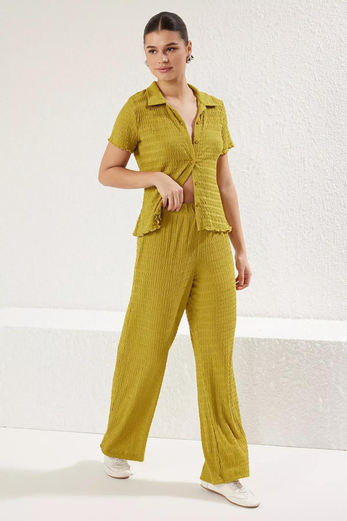 Green Textured Knitted Co-Ord Set, OIL GREEN, large image number 1