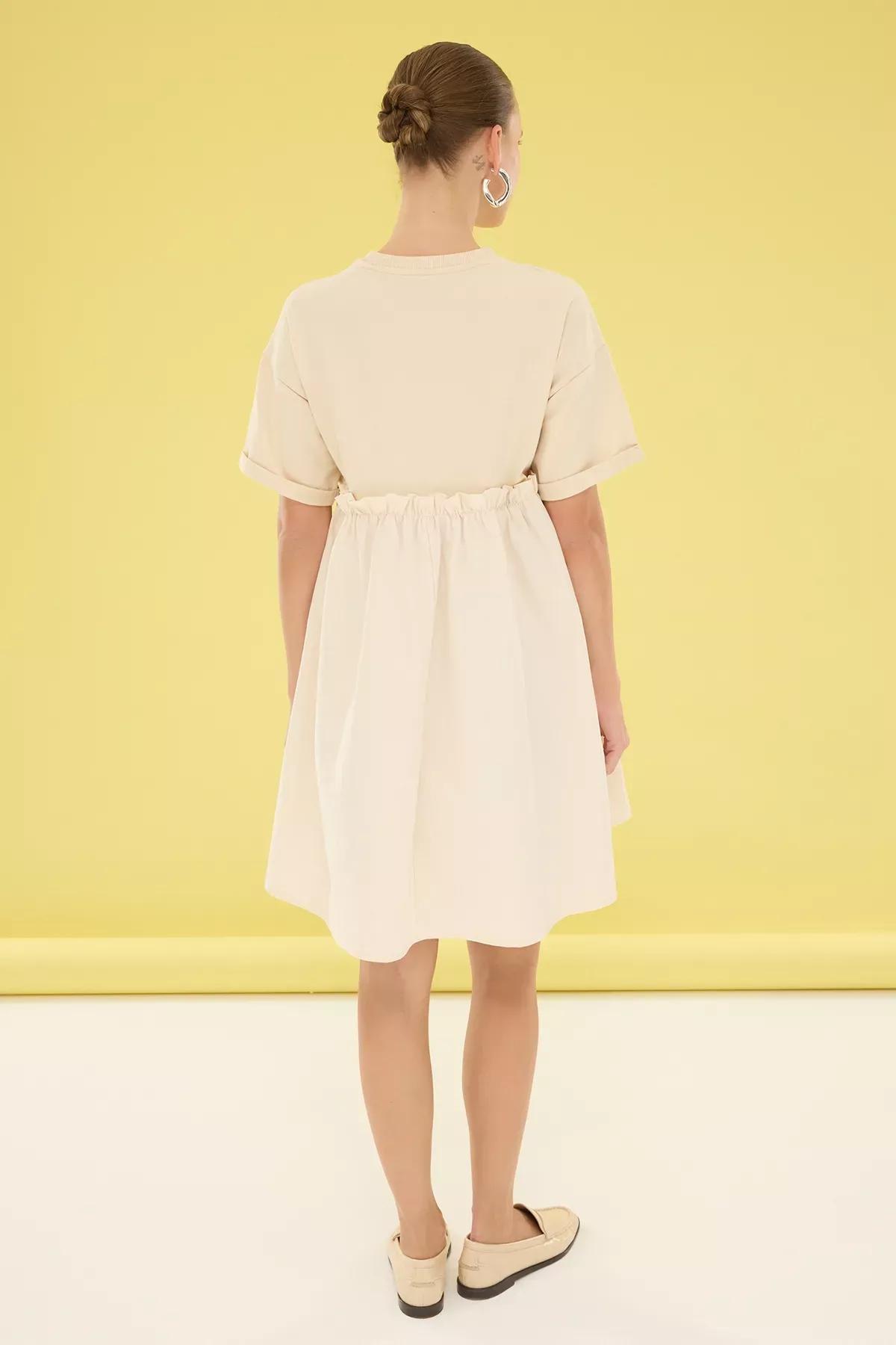 Beige Wide Cut Knitted Mini Dress, STONE, large image number 3