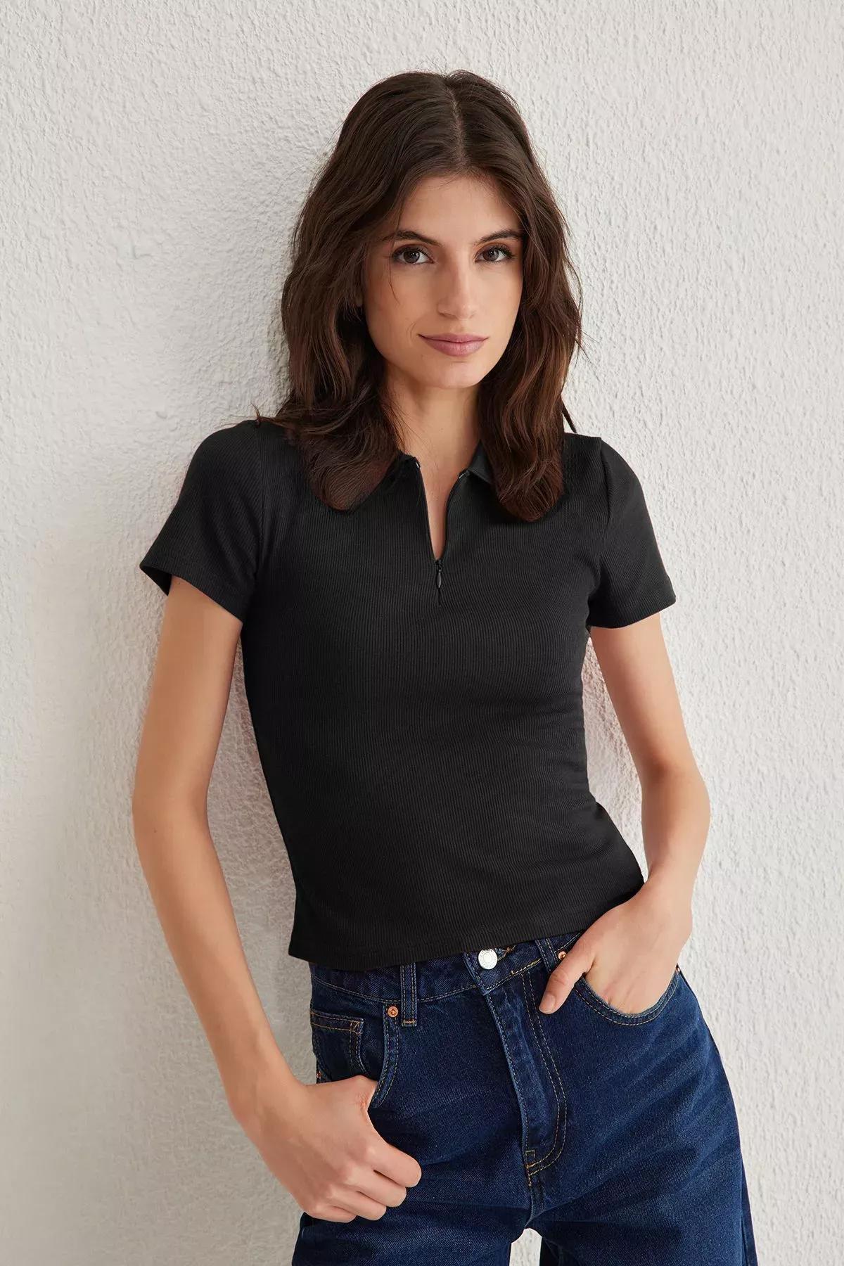Black Polo Neck Flexible Blouse, , large image number 0
