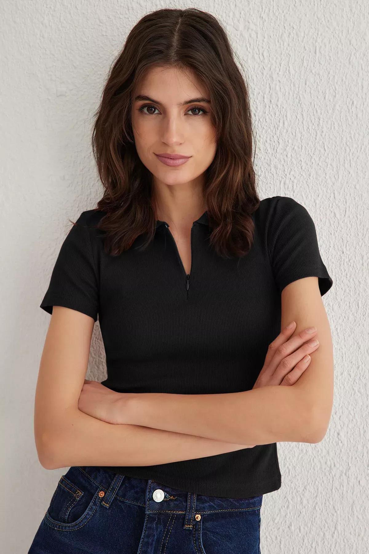 Black Polo Neck Flexible Blouse, , large image number 2