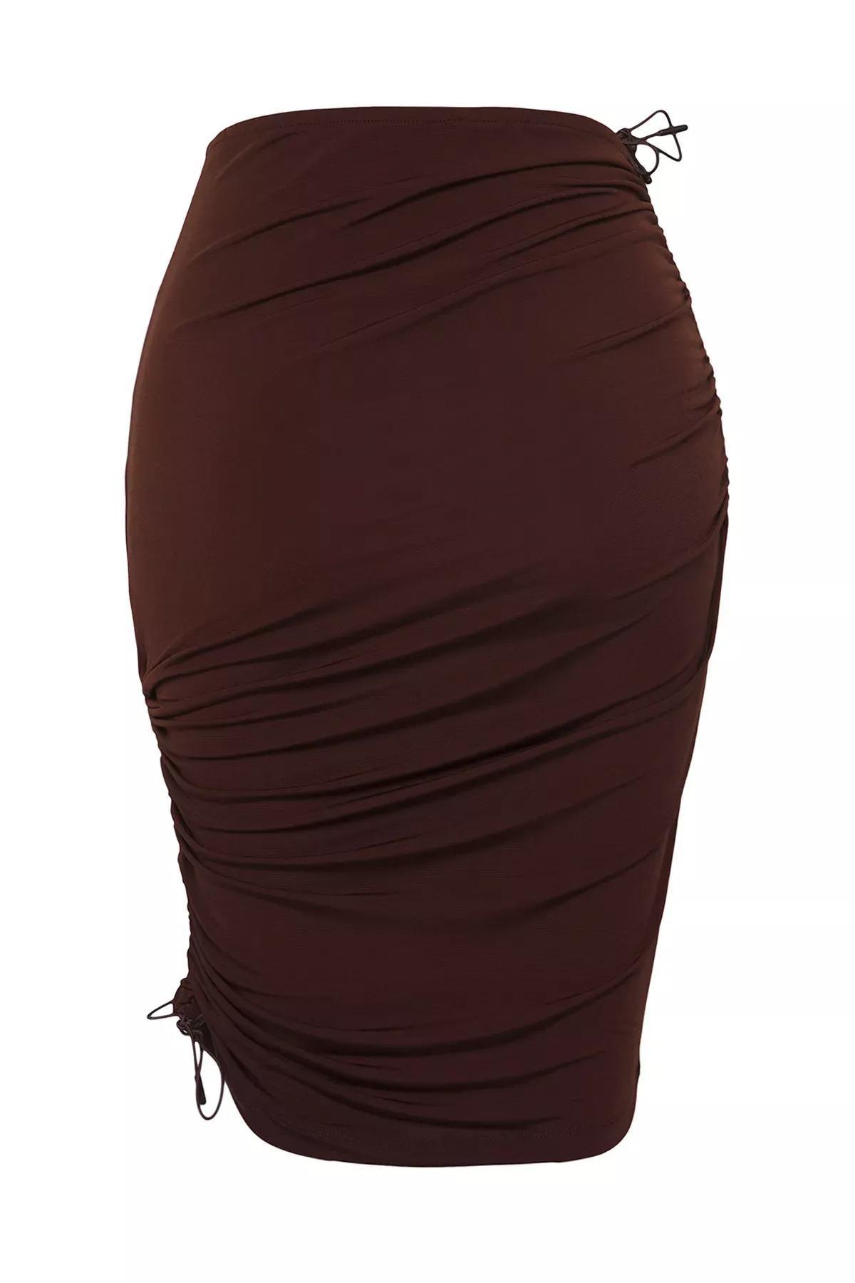 Brown Mini Pleated Beach Skirt, , large image number 6