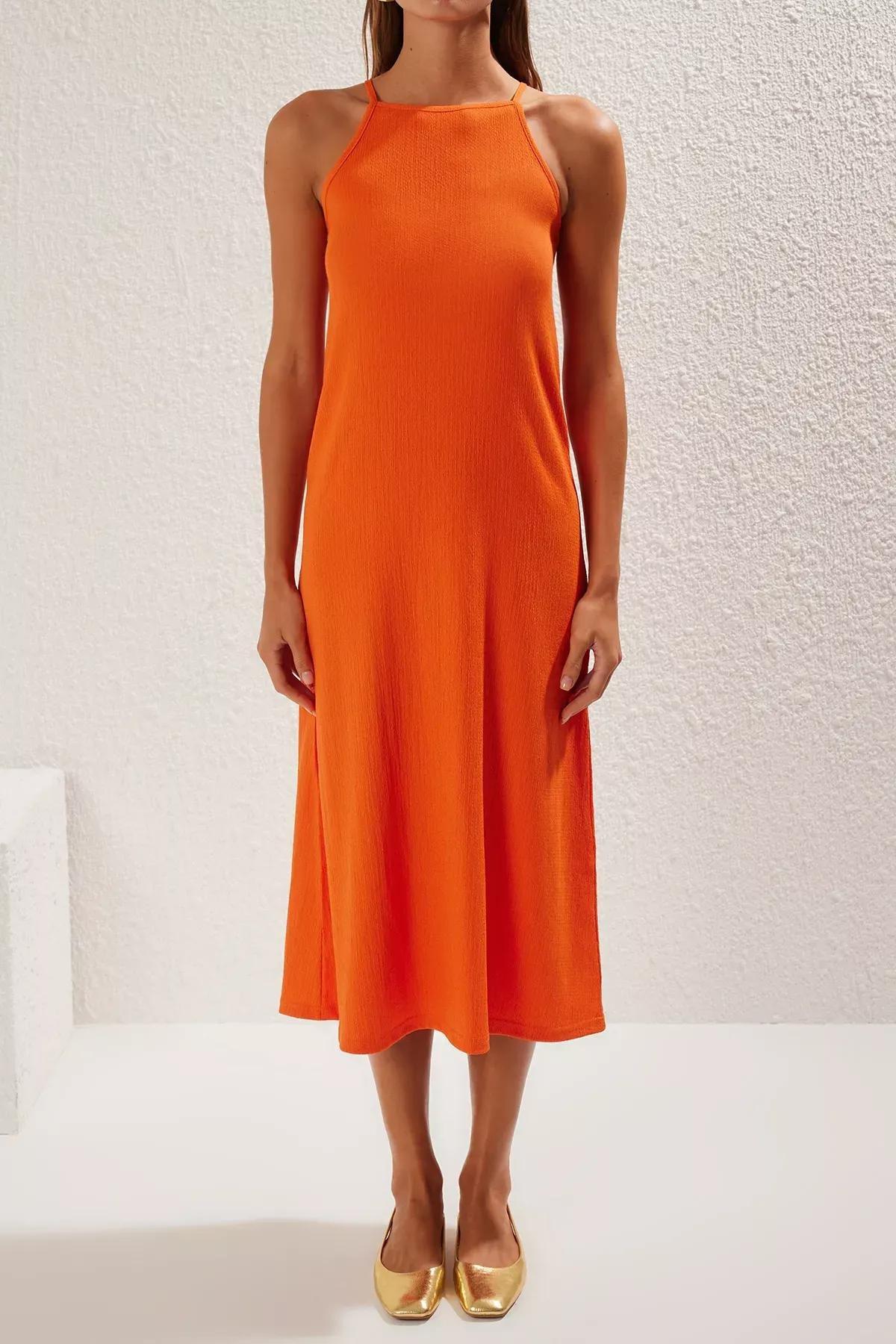 Orange Halter Neck Bodycon Midi Dress, , large image number 2