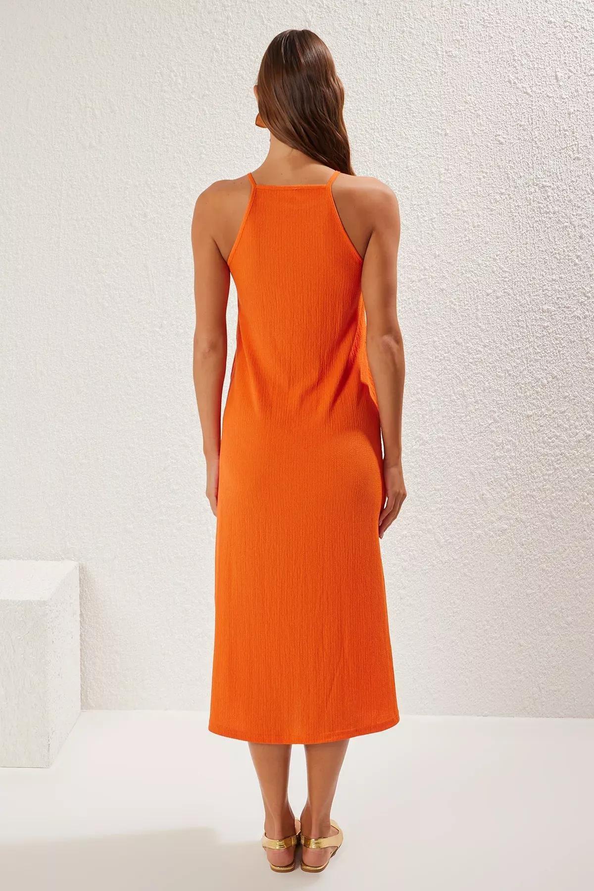 Orange Halter Neck Bodycon Midi Dress, , large image number 4