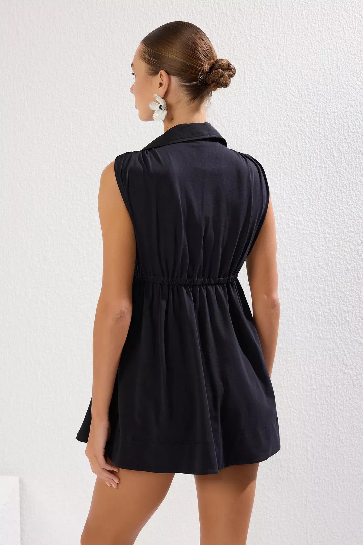 Black Mini Gathered Detail Kimono, , large image number 4