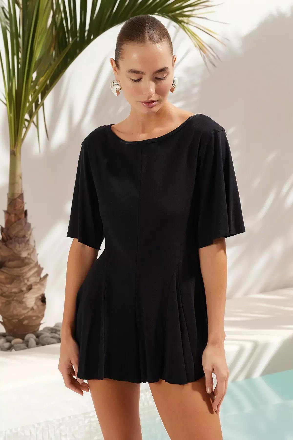 Black Oversize Knit Jumpsuit, BLACK, medium