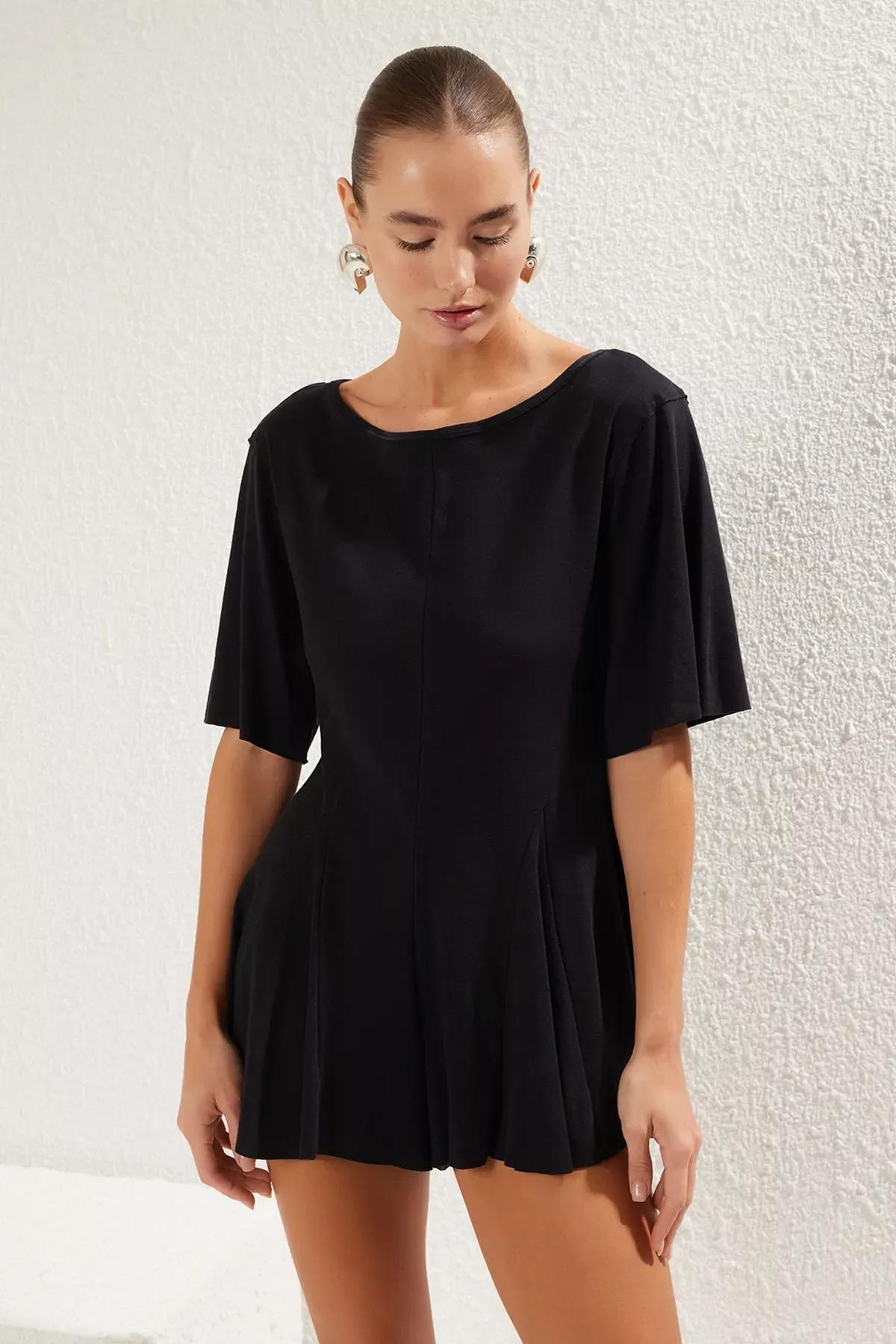 Black Oversize Knit Jumpsuit, BLACK, medium