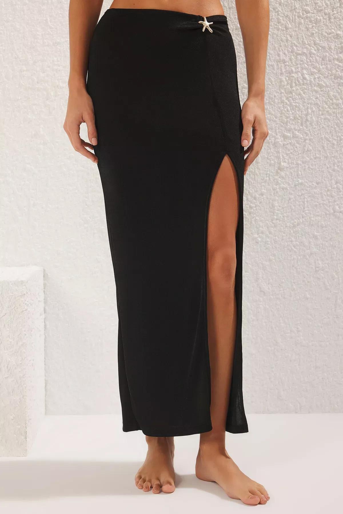 Black Star Accessory maxi Beach Skirt, BLACK, large image number 7