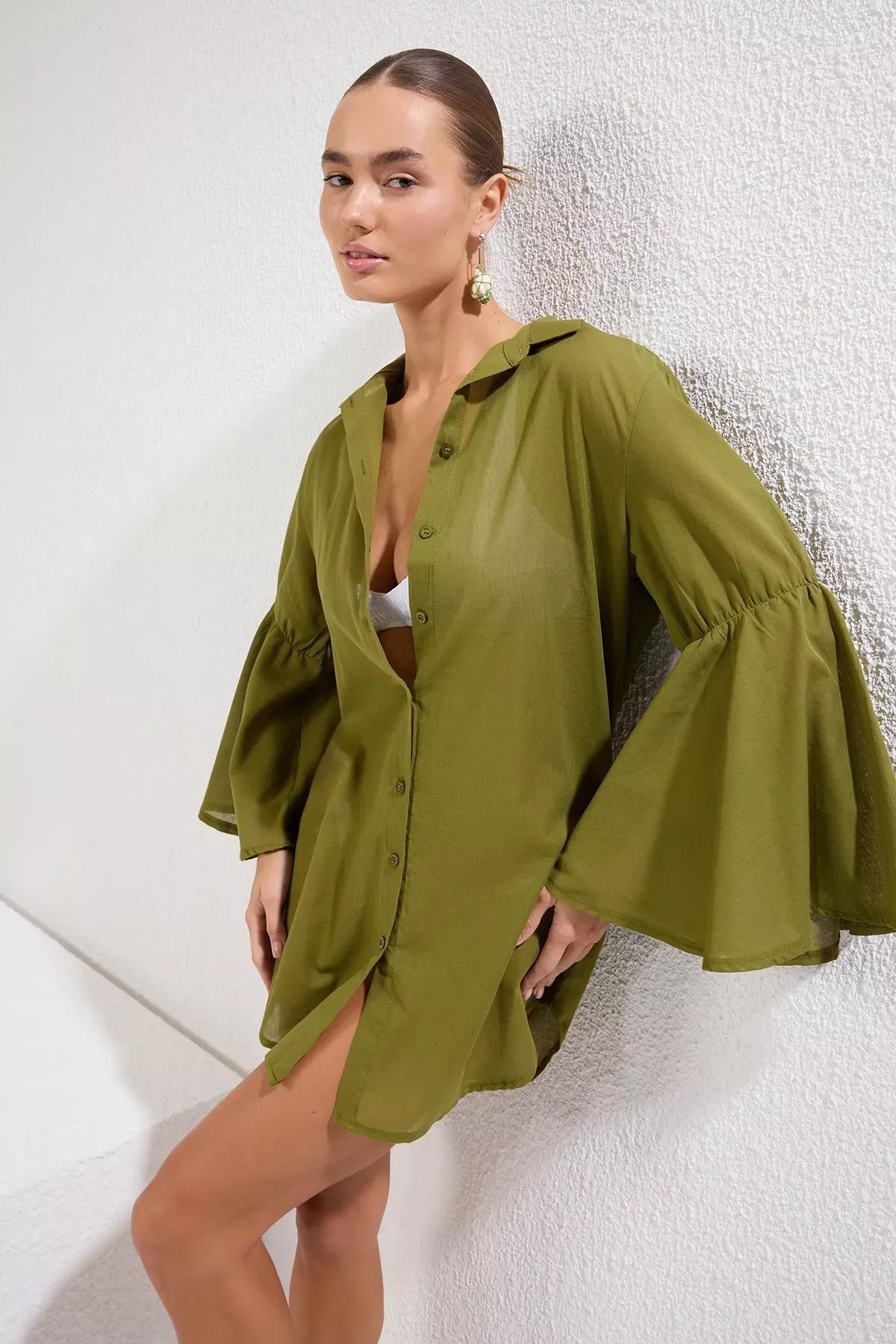 Green Mini Flounce Dress, , large image number 1
