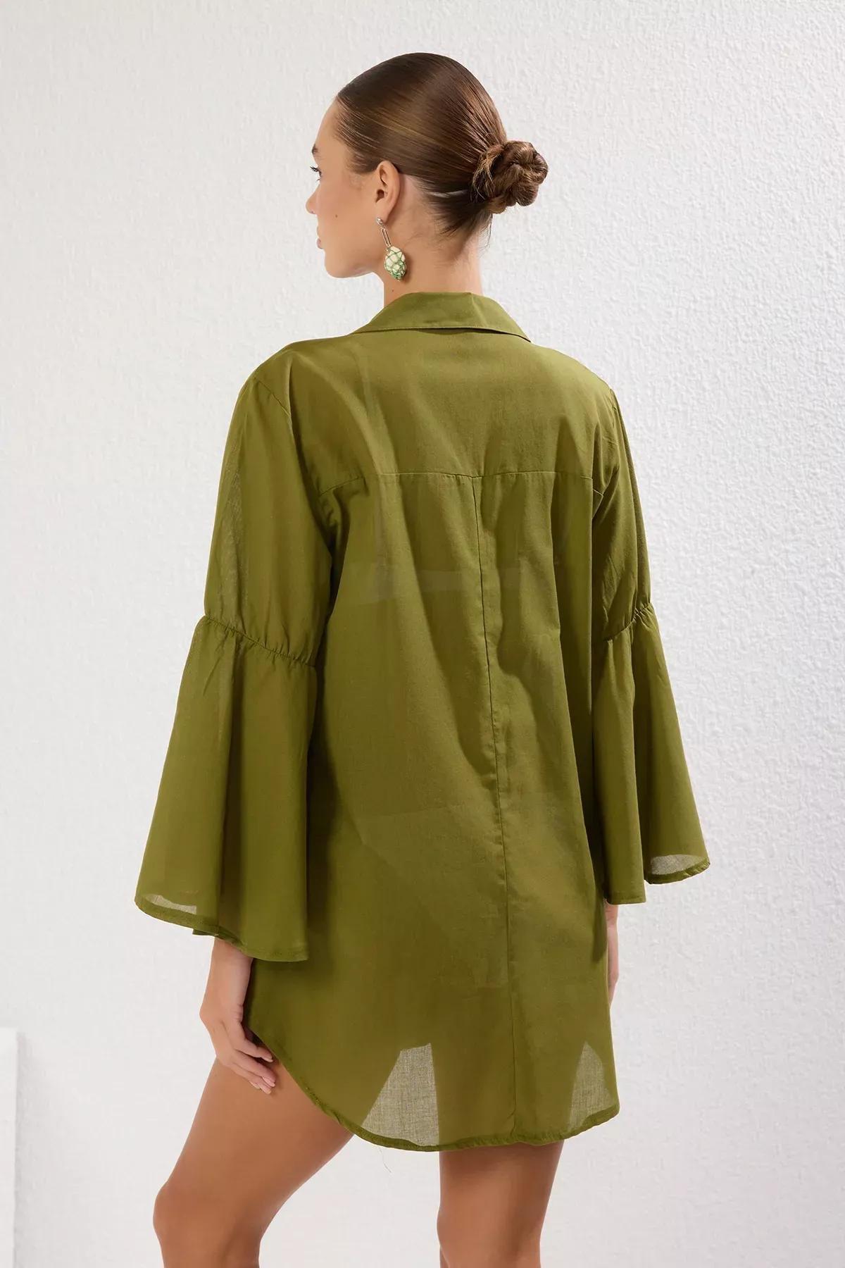 Green Mini Flounce Dress, , large image number 4