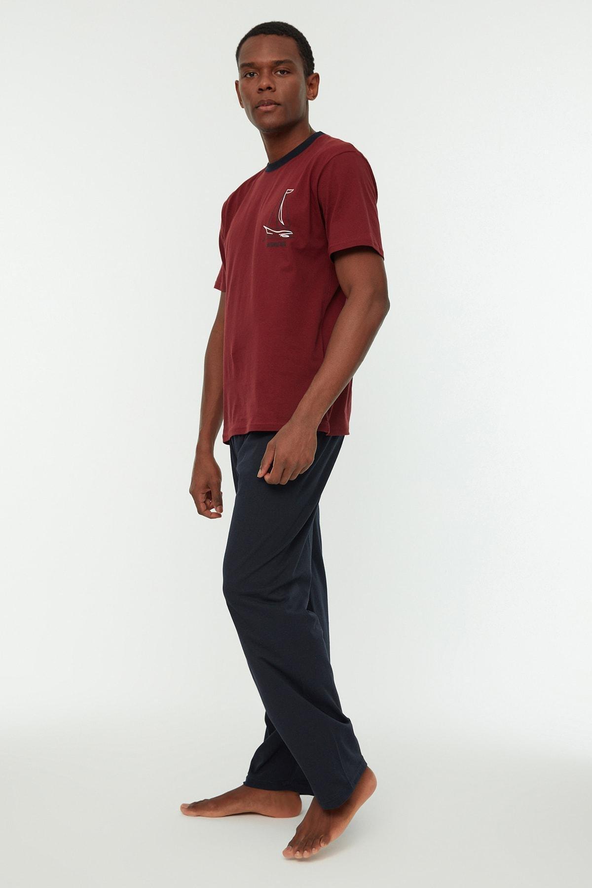 Red Plain Mid Waist Pajama Set, , large image number 7