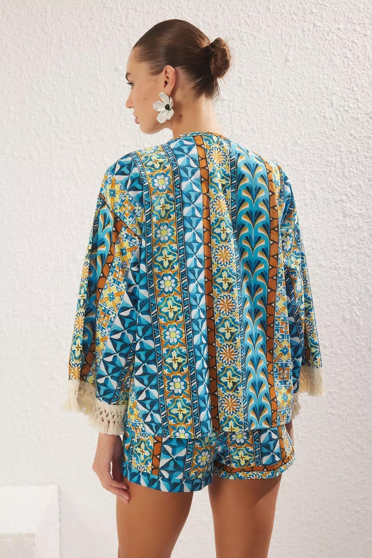Blue Ethnic Tassel Kimono Set, , large image number 4
