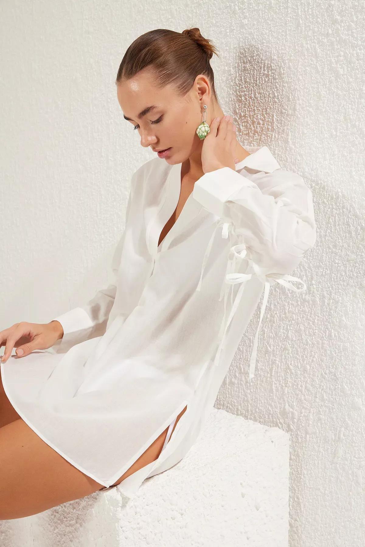 White Tied Beach Shirt, , large image number 1