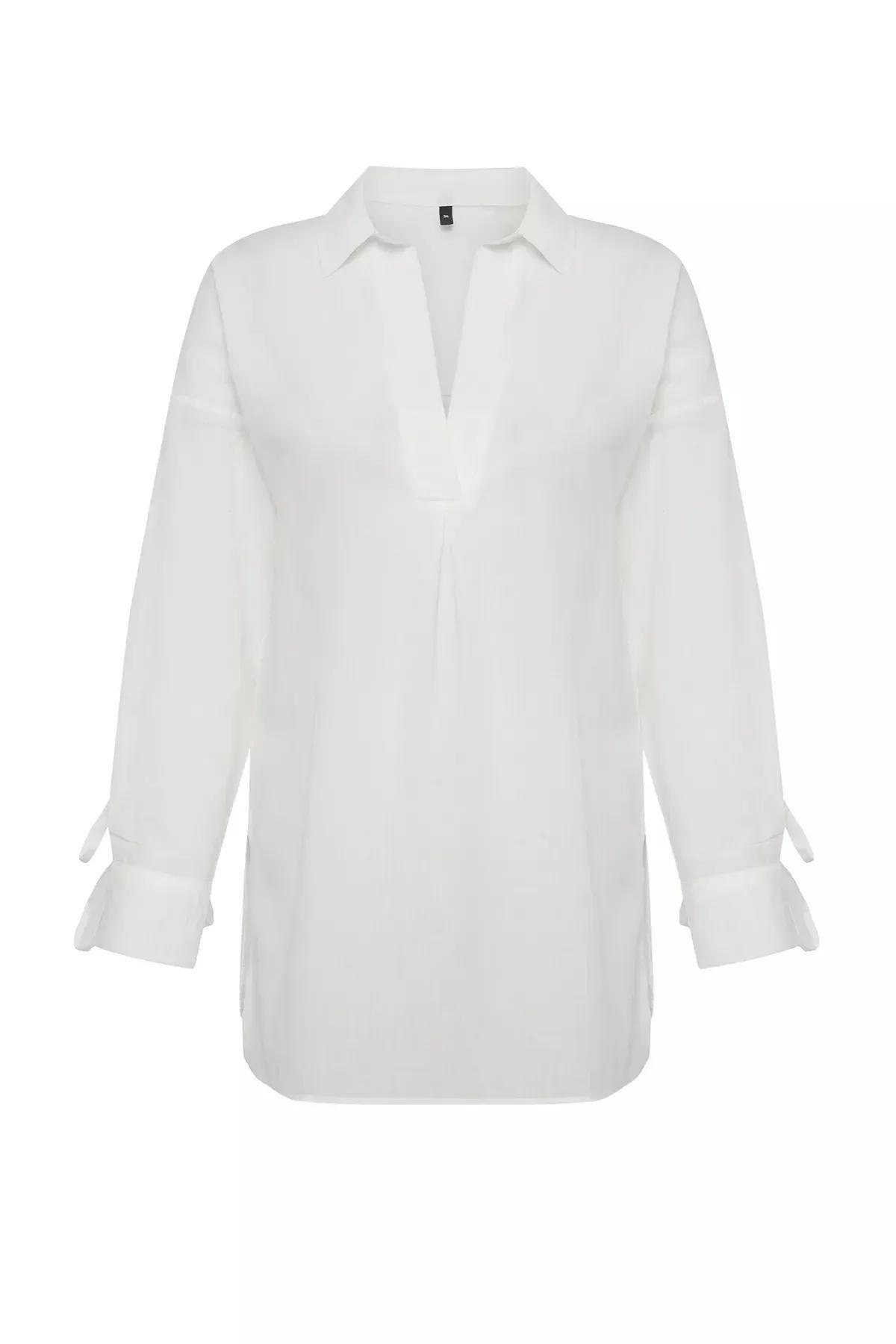 قميص شاطئ بأربطة، أبيض, White, large image number 6