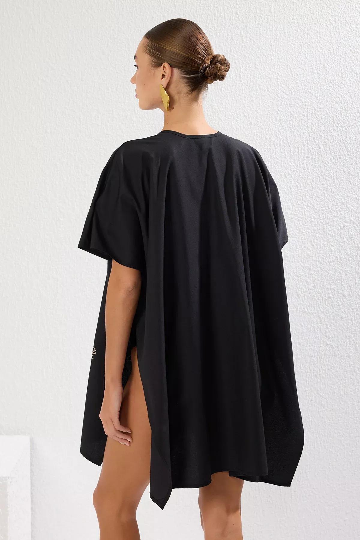 Black Mini Embroidered Beach Kimono, , large image number 4